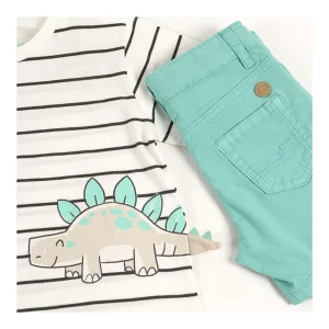 Outlet Conjunto Camiseta y Bermuda rayas dinosaurios Conjuntos