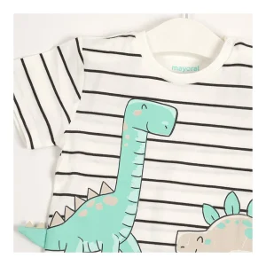 Outlet Conjunto Camiseta y Bermuda rayas dinosaurios Conjuntos