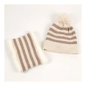Discount Conjunto gorro pompon y cuello rayas Manoplas Y Gorros