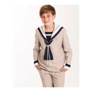 Sale Traje MUESTRARIO de comunion marinero lino beige Bautizo, Ceremonia Y Comunión